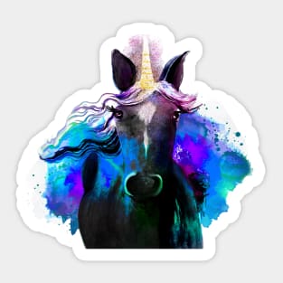 Watercolor Black Unicorn Sticker